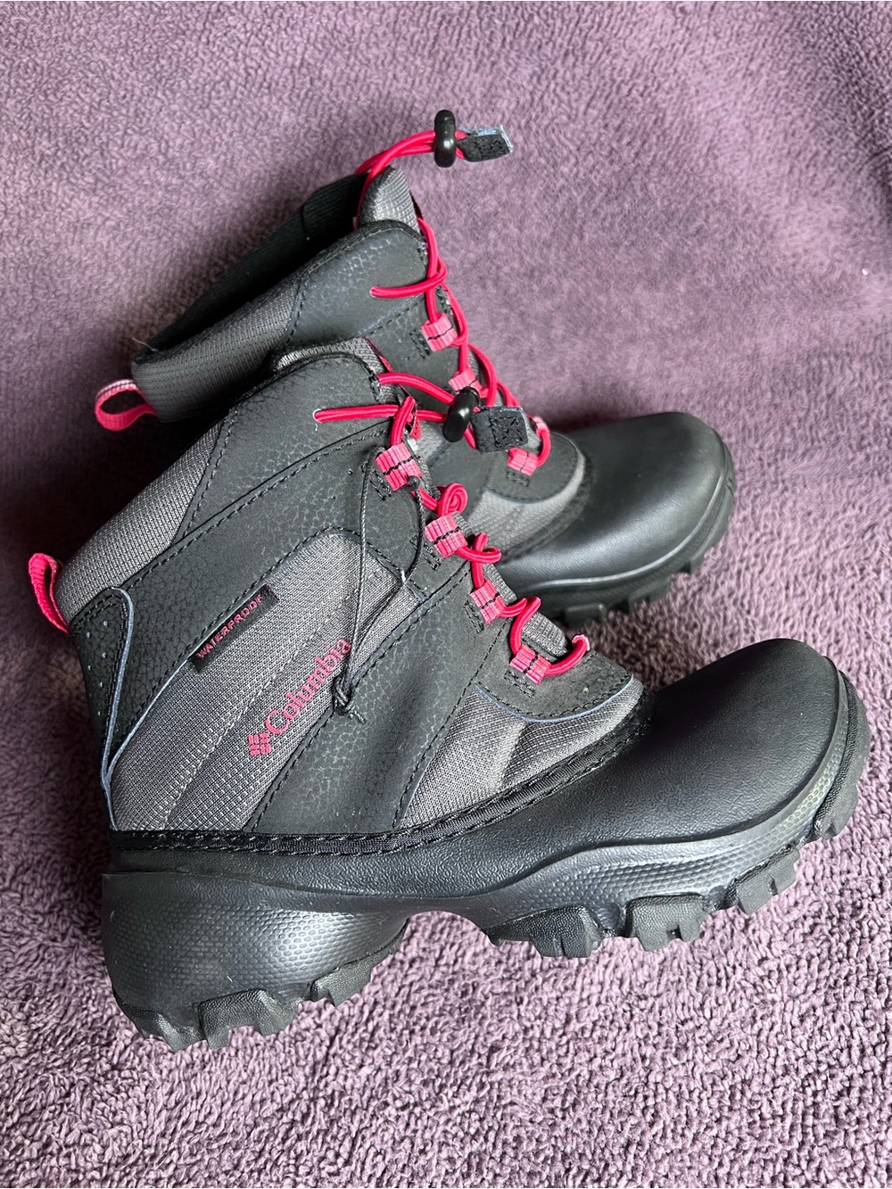 Columbia Youth Rope Tow III Waterproof Boots - Black and Red Size 2